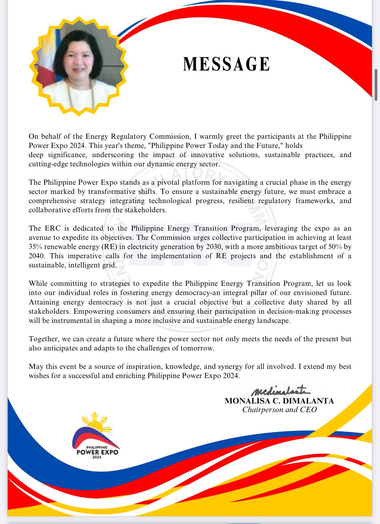 Message of ERC Chair Monalisa Dimalanta